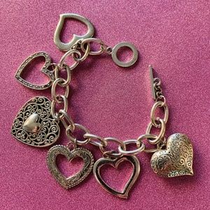 Heart charm bracelet. Silver plated & 7.5 inches long.